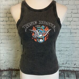 P&Co NWT Rise Above Skull Eagle Snake Serpent Racerback Vest, Grey Acid Wash